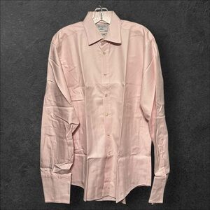 Charles Tyrwhitt Tailored Fit Pink Houndstooth Dress Shirt Long Sleeve Button Up